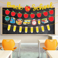 4Pcs Back to School Banner Gold Glitter Pencil Apple Garland Banners for First D