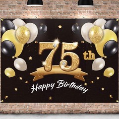 PAKBOOM Happy 75th Birthday Banner Backdrop – 75 Party BLACK GOLD