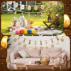 2 Pcs Easter Garland Wooden Rabbit Egg 6 FT Wooden Beads Easter Banner Rustic…