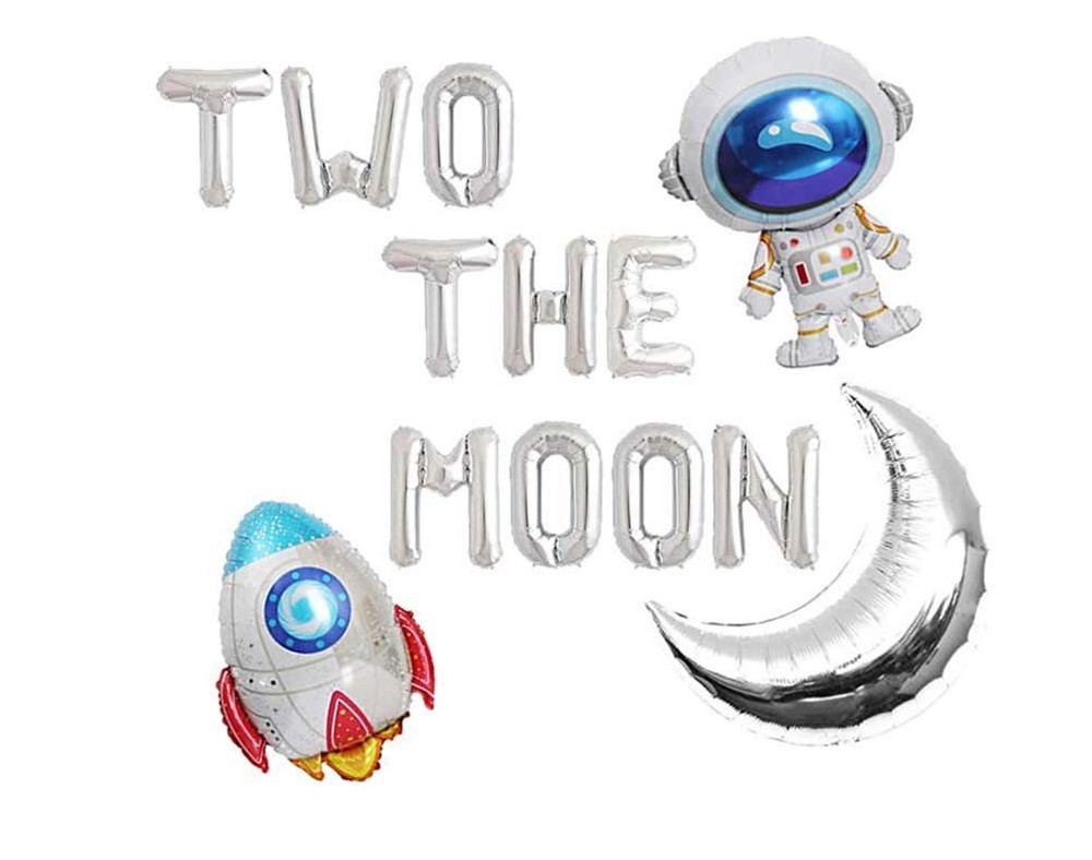 Two The Moon Balloons, 16inch Silver Letter foil Balloons Large Moon Man Robo…