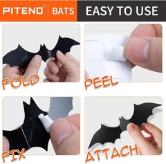 Bats Halloween Decorations PVC 3D Black Scary Bat Stickers Party Decor, 140Pcs
