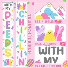 Happy Easter Decorations Bunny Colorful Peeps Porch Sign Door Banner 12″x71″