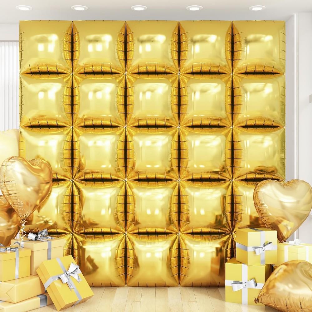 Gold Silver Square Foil Balloon Wall,25Pcs Double Sided Balloons Backdrop Hel…