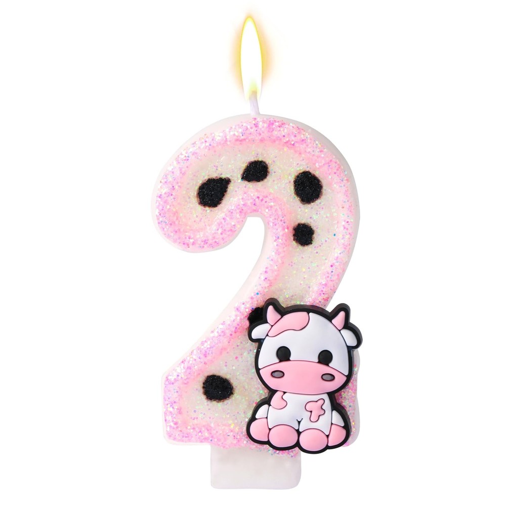 XIHIRCD Pink Cow Birthday Candle, Wax, Sequins, Silicone, 7.3cm x 12.5cm