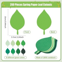 200 PCS 4 Inch Assorted Green Paper Leaf Cutouts Shape Die Cuts DIY Decor