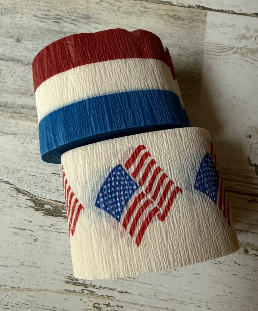 Vintage Patriotic Crepe Paper Streamers Red White Blue Flag Party Decoration