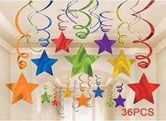 Rainbow Party Star Swirl Decorations, Rainbow Foil Ceiling Hanging Swirl Deco…