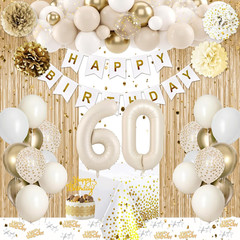 60Th Birthday Decorations, Happy 60Th Birthday Decorations White and Gold Balloo