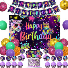 Rainbow Cheetah Birthday Decorations for Boys Girls – Leopard Print Happy Birthd
