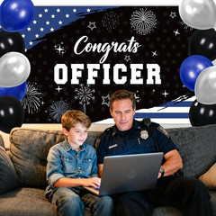 Police Party Decorations Congrats Officer Banner with 14Pcs Latex Balloons Black