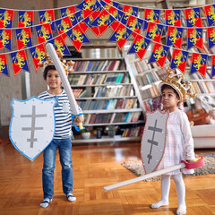 5 Pcs 49Ft Medieval Party Decorations Fantasy Pennant Banners with Lion Design K