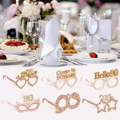 24PCS 90th Birthday Paper Eyeglasses Decorations for Women, Pink Rose Gold Ha…