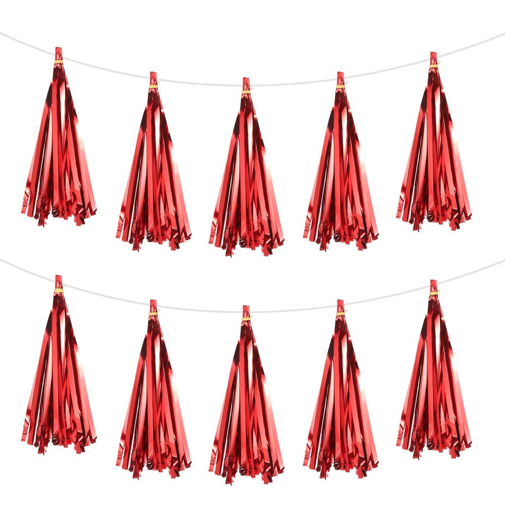 30Pcs Bright Red Tassel Garland Banner with Rope