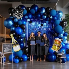 Pinbra Navy Blue Black Balloon Garland Double Stuffed Dark Royal Blue Balloon