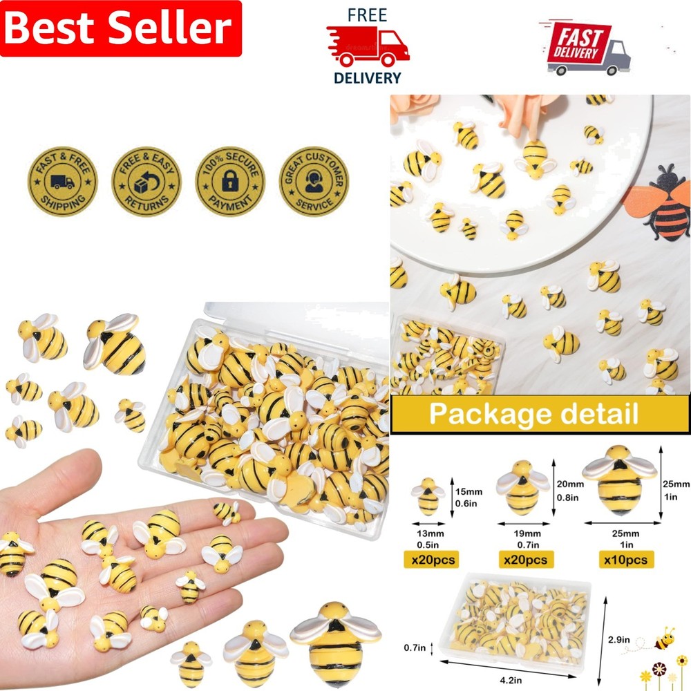 Vibrant Resin Bumble Bee Decor – 50 Pcs for Fun Party and Craft Embellishments