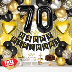 Wclliuchi 70th Black Gold Birthday Decor