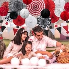 23Pcs Red Black Party Decorations with Hanging Fans Honeycomb Balls