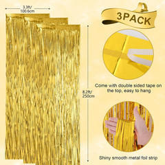 3 Pack 3.3X8.2 Feet Gold Foil Fringe Backdrop Curtains, Tinsel Streamers, Fringe
