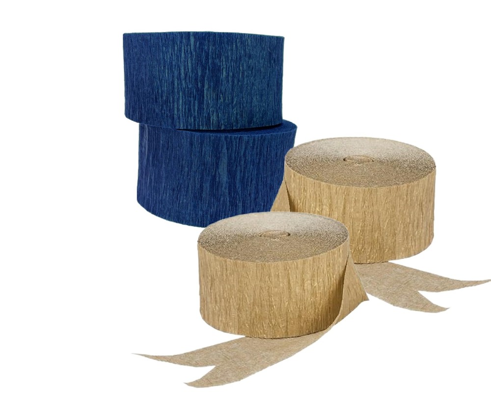 Navy Blue Gold Metallic Crepe Paper Streamers USAMade Party Decorations
