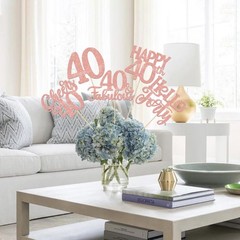 40th Birthday Centerpiece Sticks 15 PCS Happy 40 Table Flower Decor Rose Gold