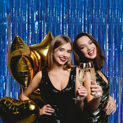 10 Pack Foil Curtain Backdrop Blue Metallic Tinsel Foil Fringe Curtains Photo Bo