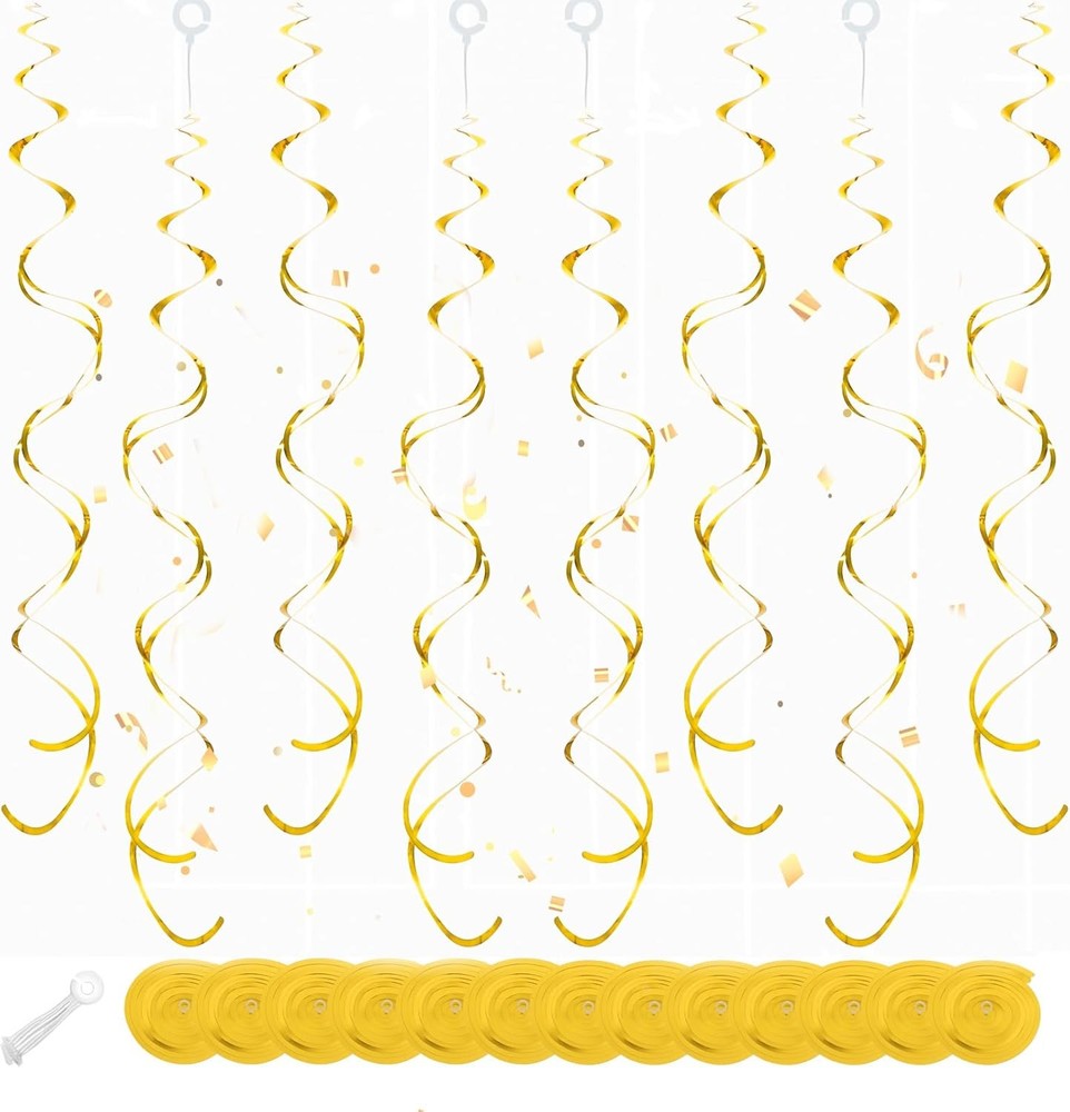Gold Hanging Swirl Decorations 30 Pcs, Party -Twin