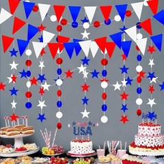 52FT USA Patriotic Party Decorations (3 Pennant+2 Star Strands + 2 Dot Strands)