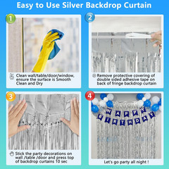 2 Pack Foil Curtain Backdrop Curtains Silver Tinsel Door Streamers Birthday Part