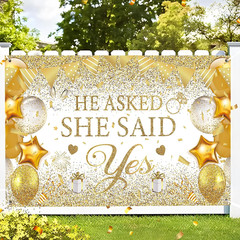 Gold Engagement Party Decorations White Gold Engagement Banner Backdrop He Asked