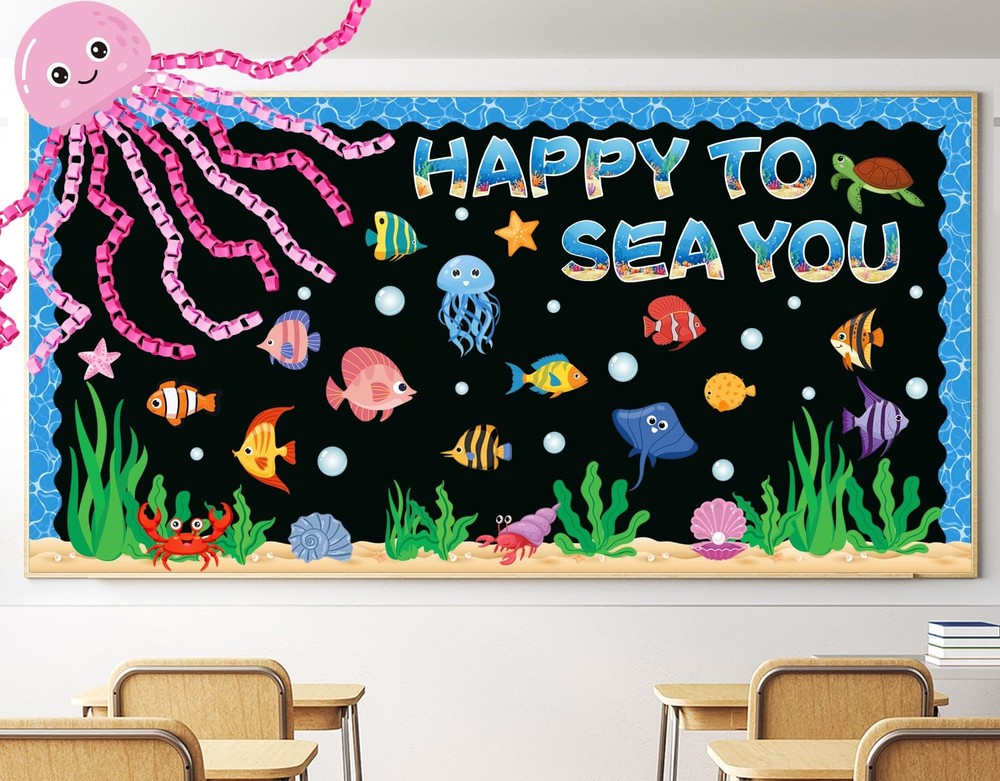 Ocean Bulletin Board Decor Under The Sea Summer Fish Paper Cutouts Wall