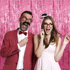5 Pack Pink Tinsel Curtain Backdrop – Foil Fringe Party Decorations, Birthday Ph