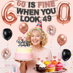 60Th Birthday Decorations for Women, Pre-Strung 60 Is Fine When You Look 49 Bann