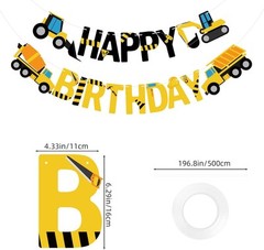Happy Birthday Banner Construction Party Decorations Multicolor