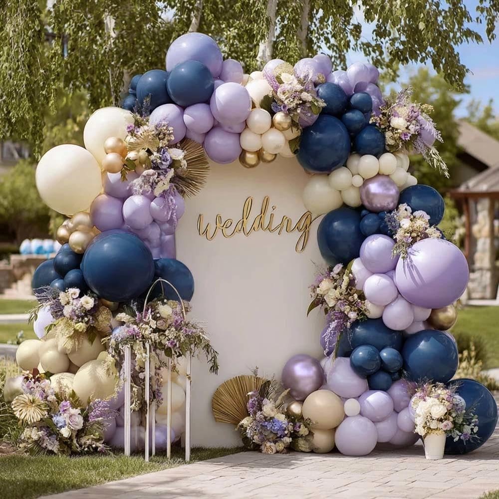 Navy Blue Purple Balloon Arch Double Dark Blue Pastel Lavender White Sand Ivo…