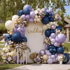 Navy Blue Purple Balloon Arch Double Dark Blue Pastel Lavender White Sand Ivo…