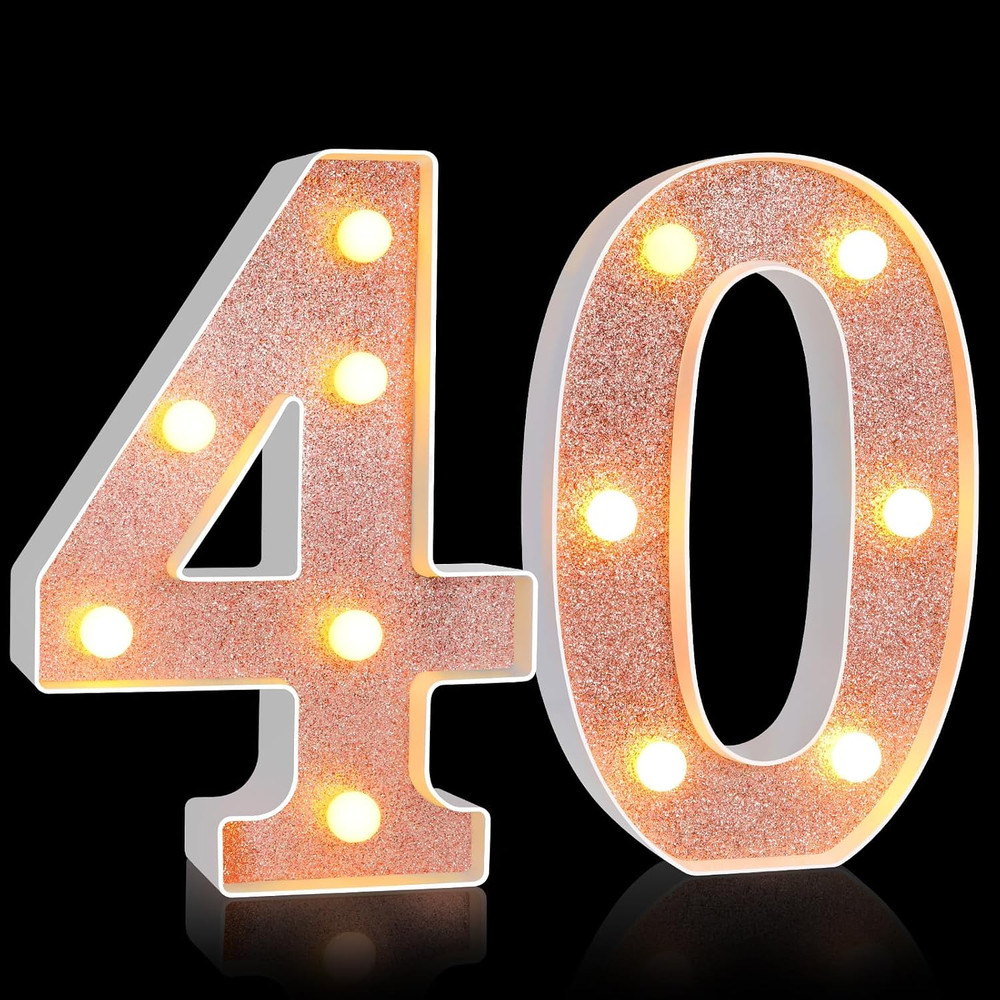 8.7» Birthday Decorative LED Light up Numbers, Glitter Marquee Number Sign for