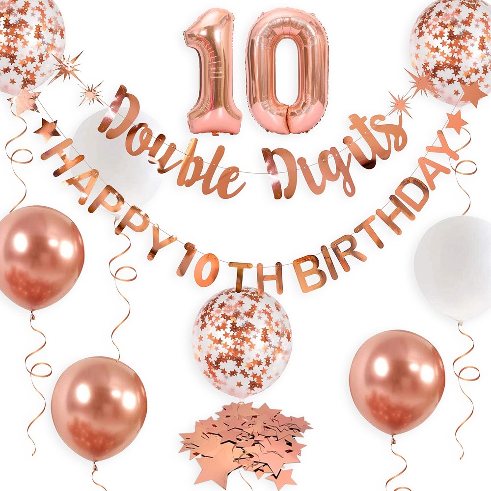 Rose Gold Double Digits Happy 10th Birthday Banner Garland Foil 10