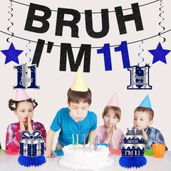 Durable 11th Birthday Decor Kit in Blue and Silver – Easy to Hang and Reusable