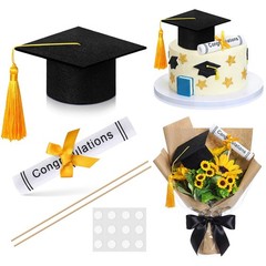 Black Gold Graduation Cap Cake Topper Diploma Centerpiece Sticks 2026 Decor
