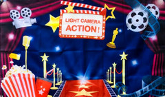 «Lights Camera Action» Party Movie Theater Banner/Backdrop 70×42″ with Grommets