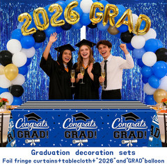 7-Pack Graduation Party Decorations Set, 3 Blue Graduation Tablecloths 54X108In,