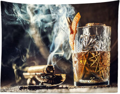 7X5Ft Fabric Cigar and Whiskey Backdrops for Photography Burning Cigarette Whisk
