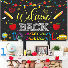 Welcome Back to School Banner Party Decorations Backdrop Black First Day of Scho