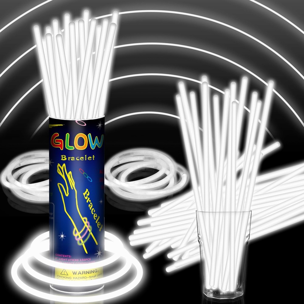 100 Pack 8” White Glow Sticks Bulk with 100 Connectors Neon Glow In The Dark …