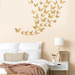 48 Pcs Gold 3D Butterfly Decorations, 4 Styles 3 Sizes, Butterfly Wall Decor, Pa