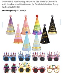 16 PCS Birthday Party Hats for Kids Adults, Colorful Cone Hat Decorations with P