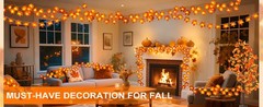 Timer&3 Pack – 30Ft Fall Decor Fall Garland with Lights Fall Decorations for
