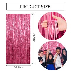 5 Pack Pink Tinsel Curtain Backdrop – Foil Fringe Party Decorations, Birthday Ph