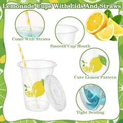 Lemonade Stand Supplies 100 Pcs Lemonade Cups with Lids and Straws Kids Lemon
