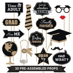 30 PCS Gold Silver Glitter 2026 Graduation Photo Booth Props Party Supplies